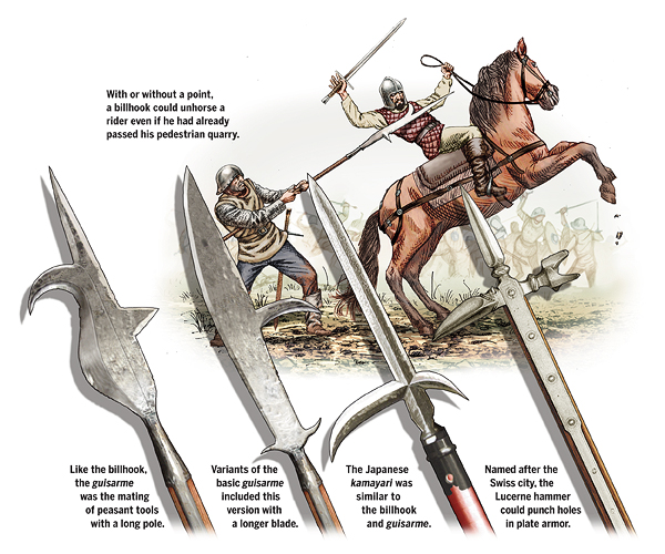 The billhook finally gave the foot soldier an edge—several sharp ones, in fact—over a mounted opponent. (Illustration by Gregory Proch)