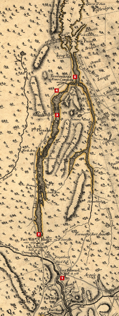 Click here to see a 1777 map of the Lake George region and highlights of the 1758 Battle on Snowshoes.