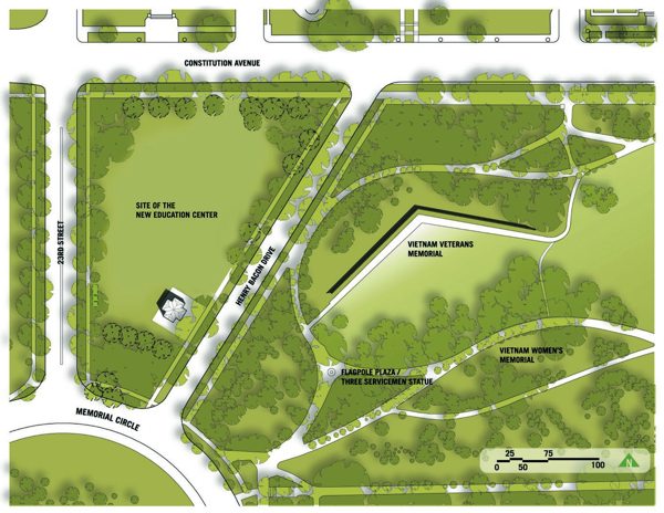 The underground Education Center will be discreetly situated just west of The Wall across Henry Bacon Drive and just north of the Lincoln Memorial. (Ralph Appelbaum Assoc., Inc.)