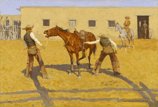 In 1935 Amon Carter purchased Frederic Remington's oil-on-canvas 'His First Lesson,' starting a collection that has grown into Fort Worth's impressive Amon Carter Museum of American Art. (Amon Carter Museum, Fort Worth, Texas, 1961.231)
