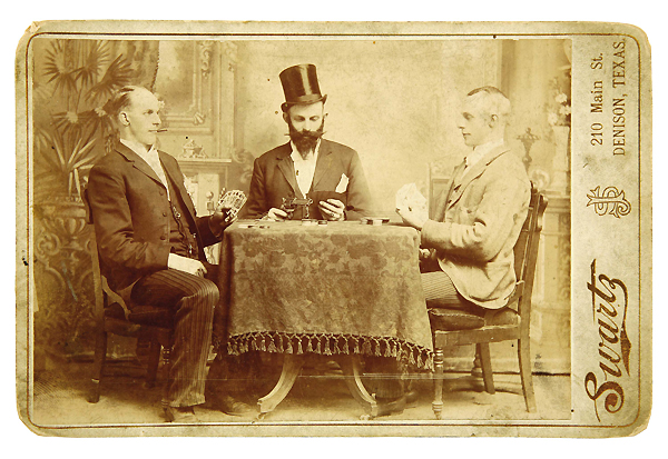 What do you see? A trio of costumed cardsharps or three of a kind? Could this be the same poker-faced poser in an early 'Photoshop' trick?