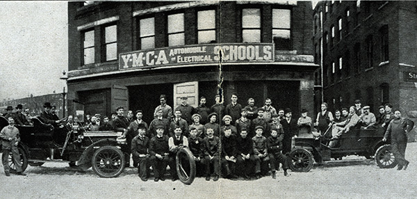 Boston's Auto School, circa 1909, trained mechanics, chauffeurs and "lady automobilists." (Northeastern University Libraries)