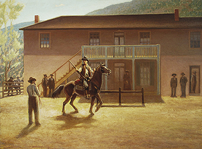 Smith captures the young outlaw's cool deliberation in the oil "Billy Leaves Town." (Courtesy of Jeffery Pugh)