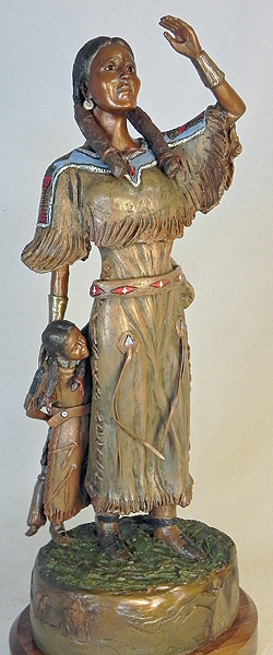 An eager Indian woman and her curious daughter anticipate "The Return of the Hunters." (Courtesy of Curtis Fort, Bronzes of the West)