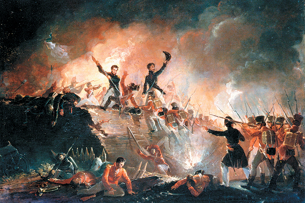 On their third attempt the British troops secured a foothold on the fort's northeast bastion and were gaining the upper hand, until the detonation of the powder magazine ended their assault. The Americans ultimately abandoned the lakeside fort. (E.C. Watmough/Chicago History Museum/The Bridgeman Art Library)