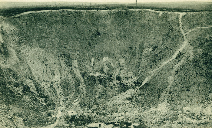 The result of a WWI mine explosion, the so-called Lochnagar Crater near La Bousselle is the largest manmade crater on earth. (National Archives)