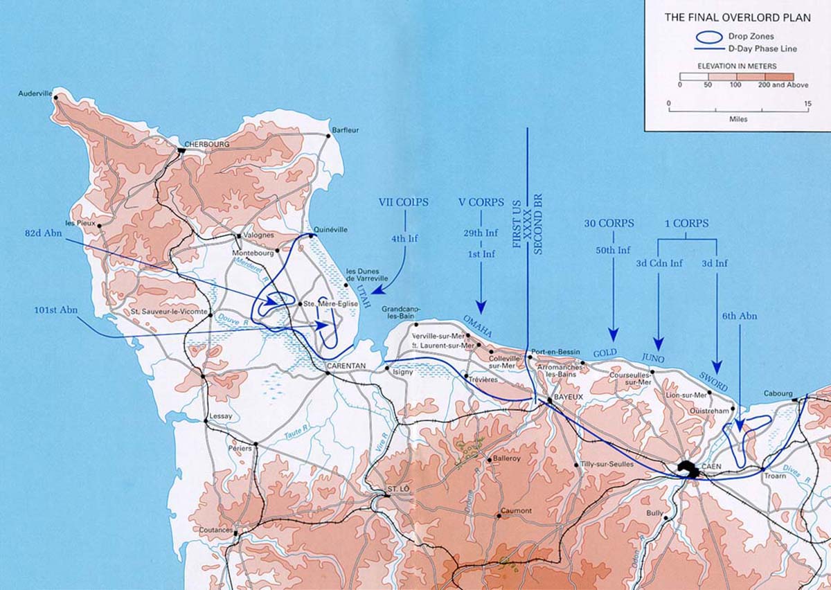 The Easy Red sector of Omaha Beach is just east of St. Laurent-sur-Mer. (U.S. Army)