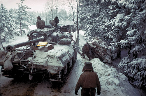 American units struggle to navigate icy roads in the Ardennes, 1944. (George Silk/Time Life Pictures/Getty Images)