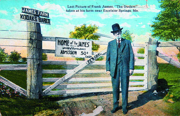 This postcard is a colorized version of a photograph taken at the James family farm in November 1914, three months before Frank's death. (Mark Lee Gardner Collection)
