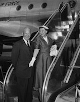President Dwight D. Eisenhower and First Lady Mamie Eisenhower on the steps of Columbine II, Aug. 21, 1954. Click to enlarge.