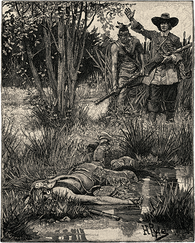 The 1675–78 war began with a murderous act of betrayal tied to a Wampanoag chief known to New England settlers as King Philip. His death at the hands of an Indian allied with the colonists, depicted here, largely ended the fighting. (Howard Pyle and Merle Johnson, Howard Pyle's Book of the American Spirit, Harper & Bros., New York, 1923)