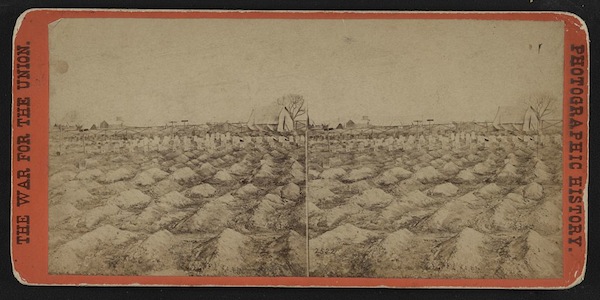 McPherson urges Americans to remember the lessons of the Civil War, the consequences of forgetfulness readily apparent in this Mathew Brady stereograph of soldiers' graves. (Library of Congress)